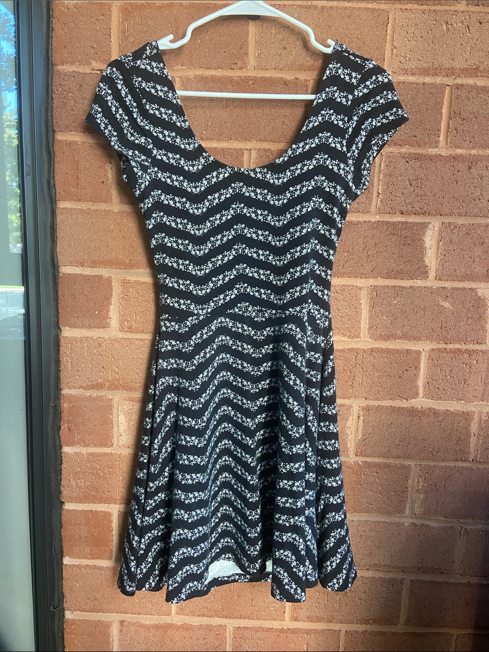 Charlotte Russe Black and White Floral Chevron Skater Dress